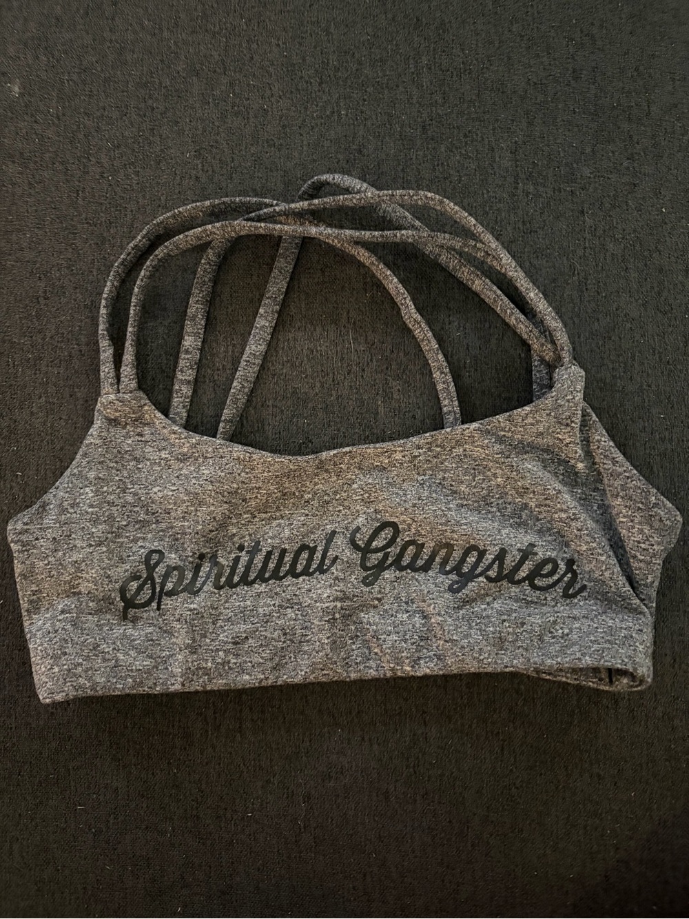 Spiritual Gangster Charcoal Heather Strappy Logo Bralette